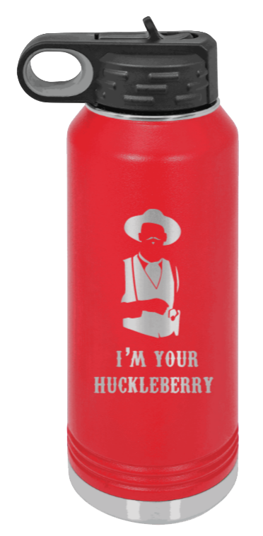 Tombstone 3 Huckleberry  - 32oz Water Bottle Laser Engraved- Red