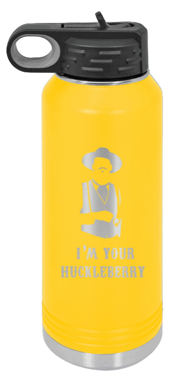 Tombstone 3 Huckleberry  - 32oz Water Bottle Laser Engraved- Yellow