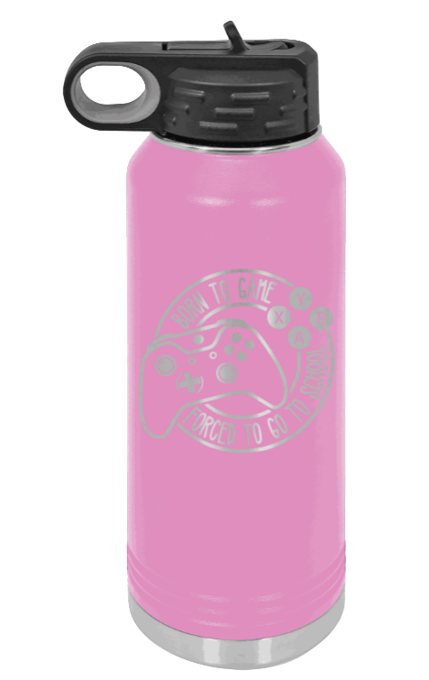 Born To Game - 32oz Water Bottle Laser Engraved- Light Purple