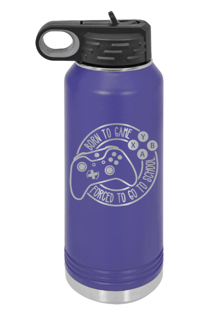Born To Game - 32oz Water Bottle Laser Engraved- Purple