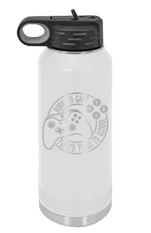 Born To Game - 32oz Water Bottle Laser Engraved- White