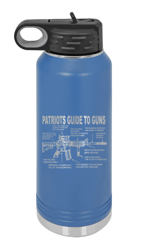 Patriots Guide To Guns - 32oz Water Bottle Laser Engraved- Royal Blue