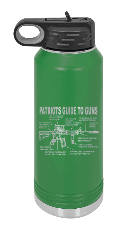 Patriots Guide To Guns - 32oz Water Bottle Laser Engraved- Green