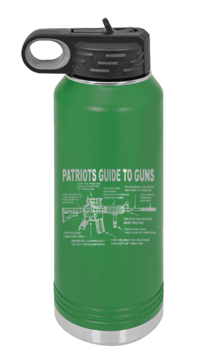 Patriots Guide To Guns - 32oz Water Bottle Laser Engraved- Green