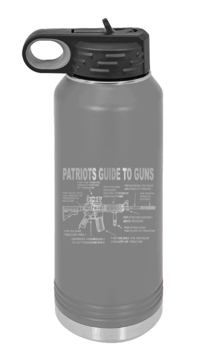 Patriots Guide To Guns - 32oz Water Bottle Laser Engraved- Dark Grey