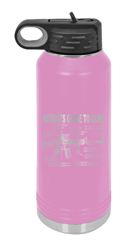 Patriots Guide To Guns - 32oz Water Bottle Laser Engraved- Light Purple
