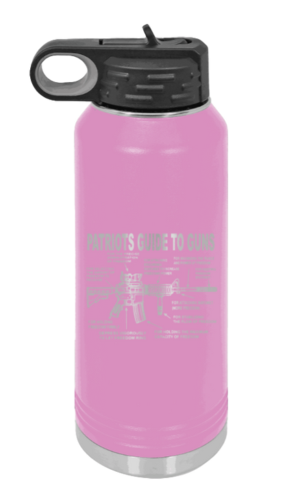 Patriots Guide To Guns - 32oz Water Bottle Laser Engraved- Light Purple
