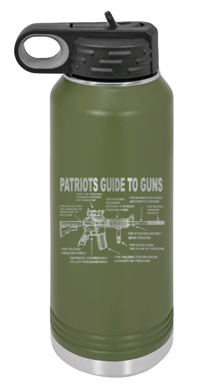 Patriots Guide To Guns - 32oz Water Bottle Laser Engraved- Olive
