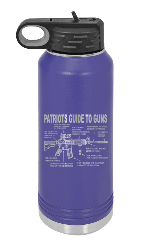 Patriots Guide To Guns - 32oz Water Bottle Laser Engraved- Purple