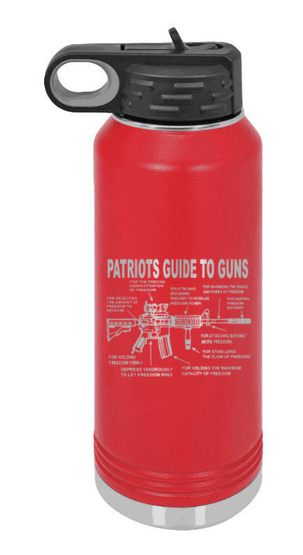 Patriots Guide To Guns - 32oz Water Bottle Laser Engraved- Red