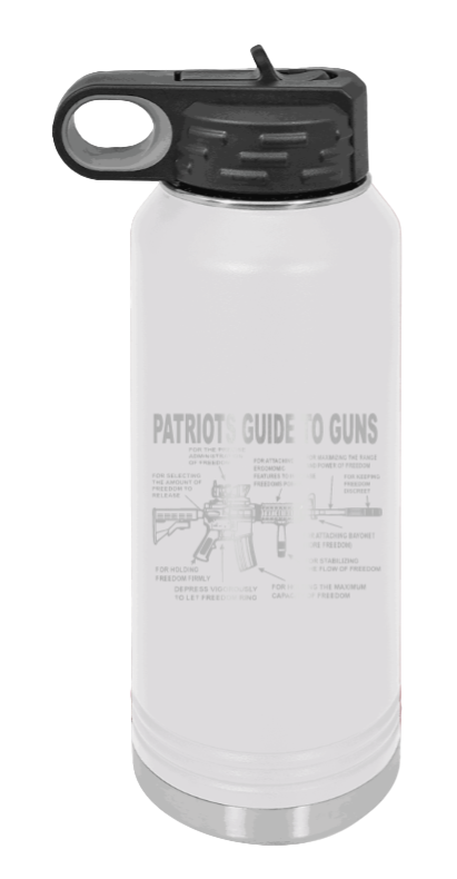 Patriots Guide To Guns - 32oz Water Bottle Laser Engraved- White