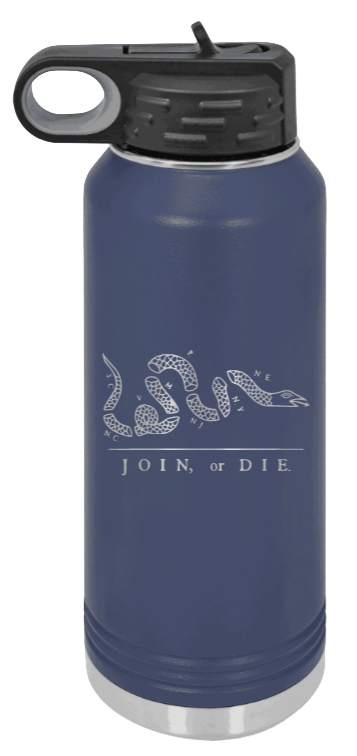 Join Or Die - 32oz Water Bottle Laser Engraved- Navy