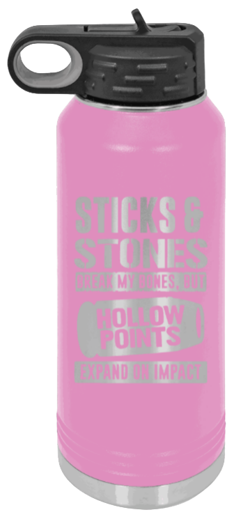 Hollow Points Expand On Impact - 32oz Water Bottle Laser Engraved- Light Purple