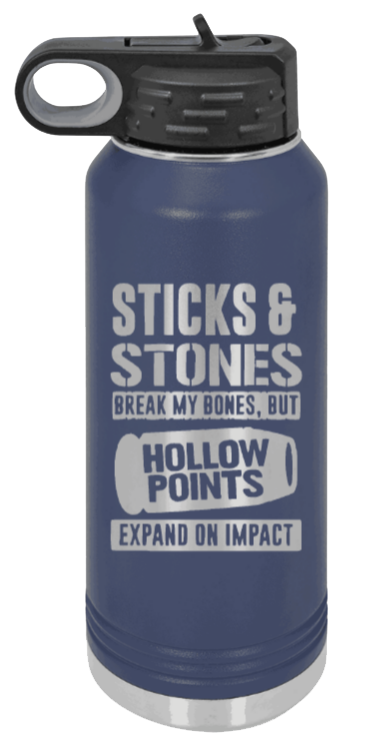 Hollow Points Expand On Impact - 32oz Water Bottle Laser Engraved- Navy