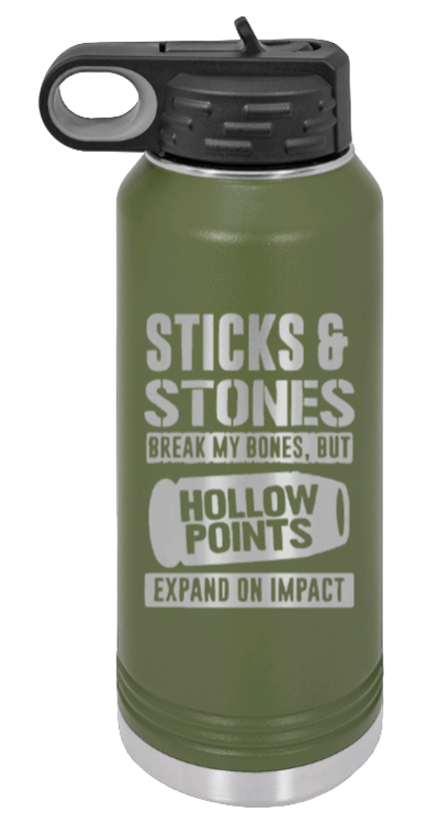 Hollow Points Expand On Impact - 32oz Water Bottle Laser Engraved- Olive