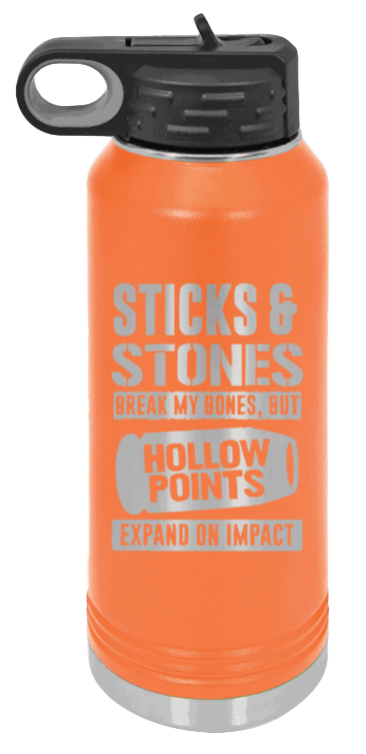 Hollow Points Expand On Impact - 32oz Water Bottle Laser Engraved- Orange