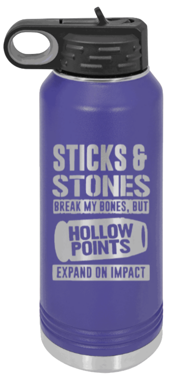 Hollow Points Expand On Impact - 32oz Water Bottle Laser Engraved- Purple