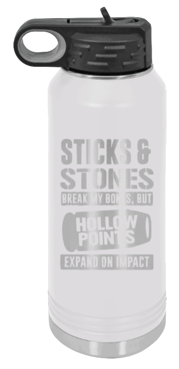 Hollow Points Expand On Impact - 32oz Water Bottle Laser Engraved- White