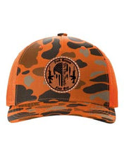 Load image into Gallery viewer, Fuck Around Find Out Punisher Leather Patch Richardson 112 Duck Camo Hat
