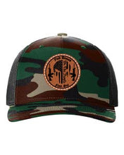 Load image into Gallery viewer, Fuck Around Find Out Punisher Leather Patch Richardson 112 Duck Camo Hat
