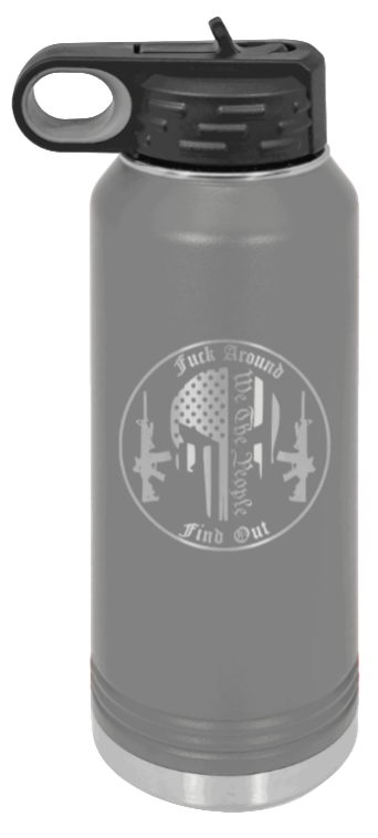  FAFO Punisher - 32oz Water Bottle Laser Engraved- Dark Grey