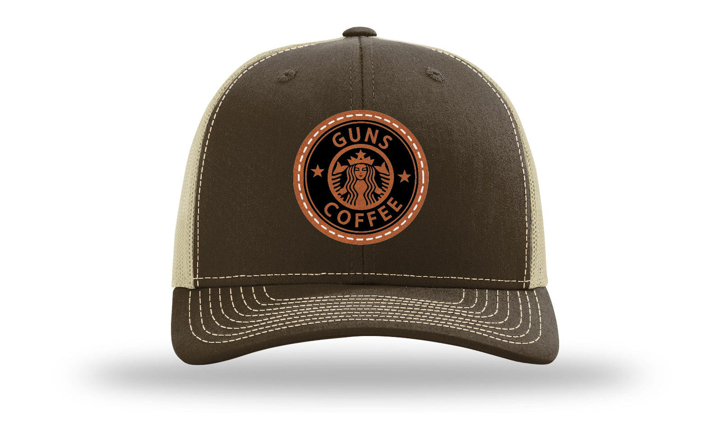Guns and Coffee Leather Patch Richardson 112 Hat