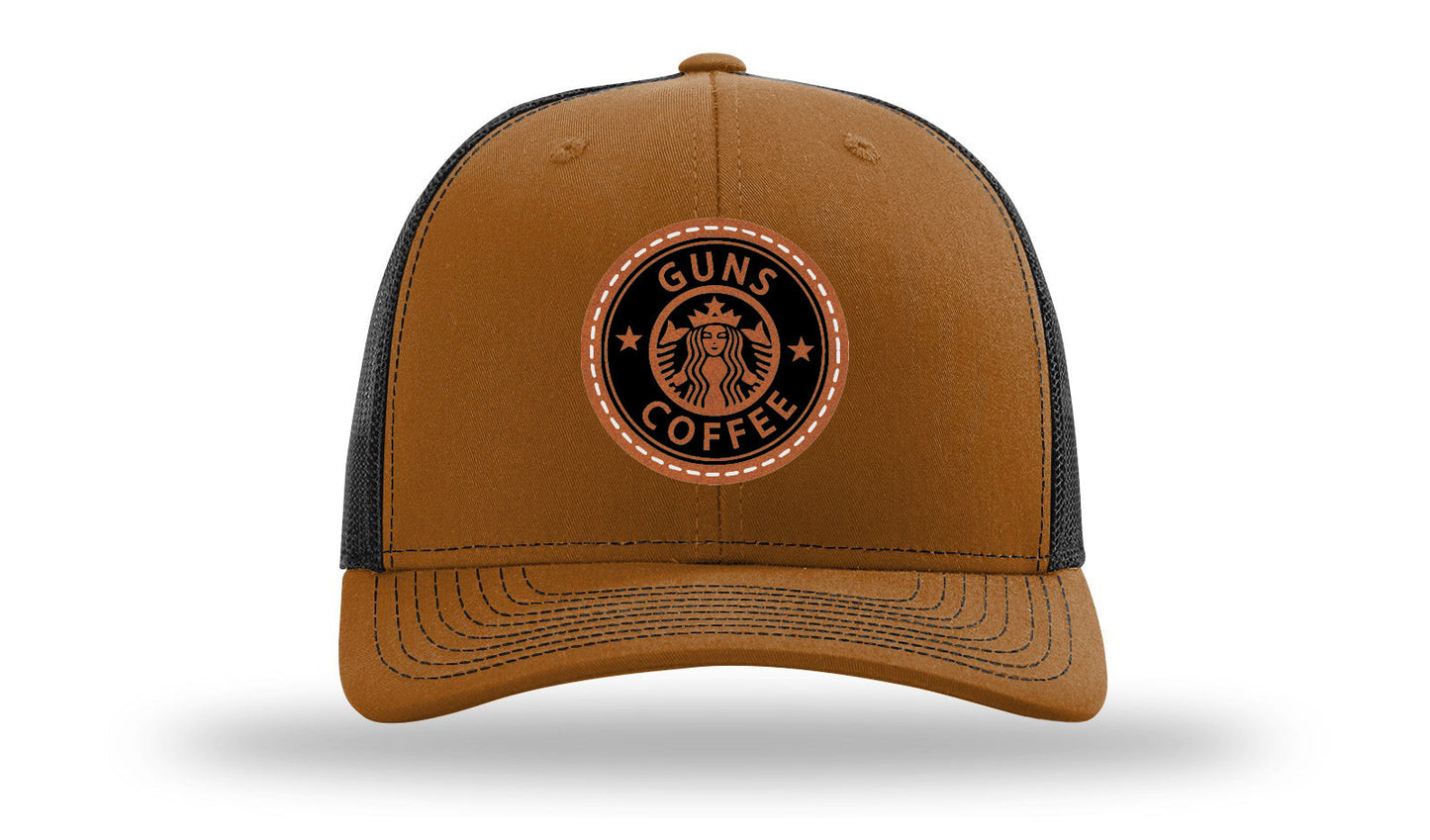 Guns and Coffee Leather Patch Richardson 112 Hat