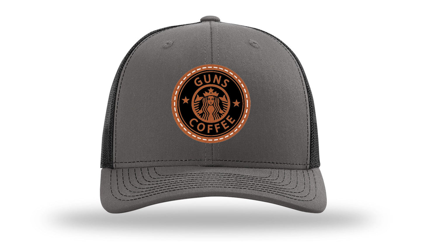 Guns and Coffee Leather Patch Richardson 112 Hat
