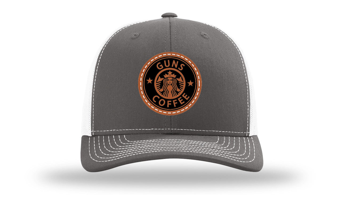 Guns and Coffee Leather Patch Richardson 112 Hat