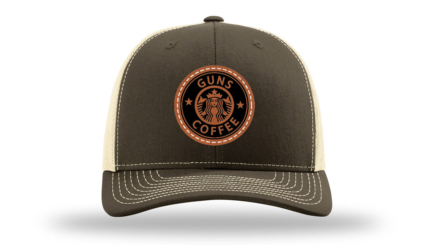 Guns and Coffee Leather Patch Richardson 112 Hat