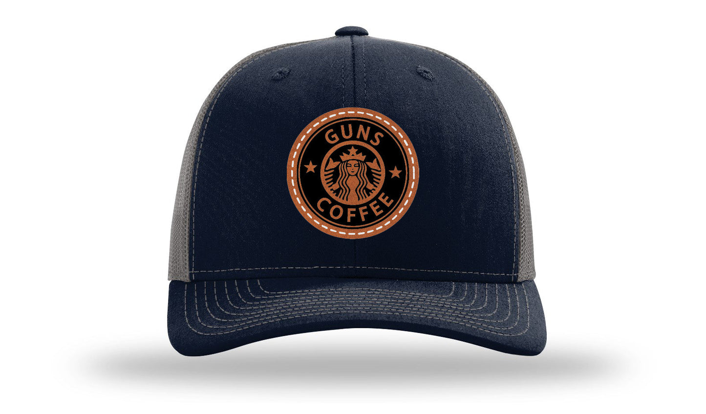 Guns and Coffee Leather Patch Richardson 112 Hat