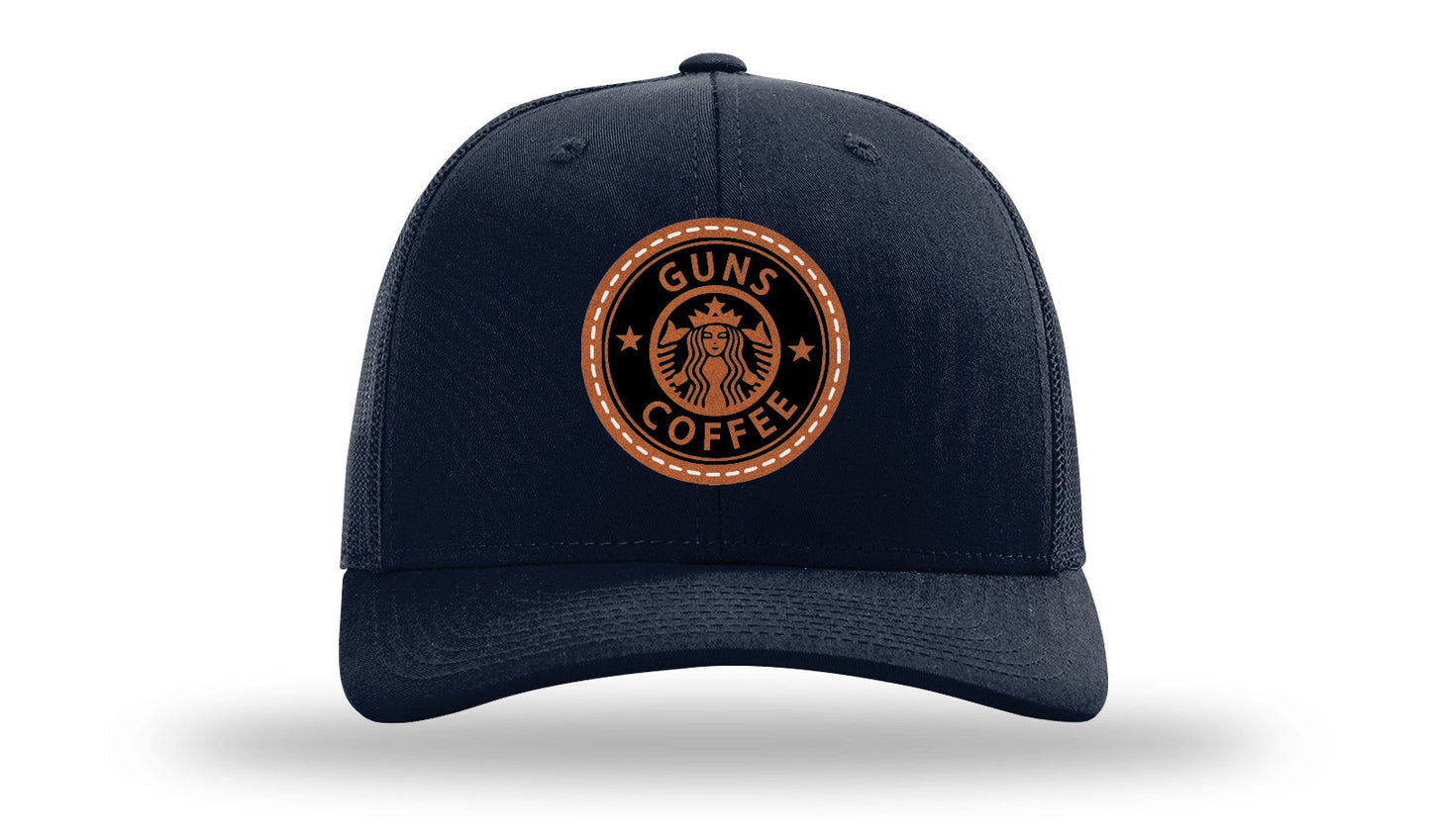 Guns and Coffee Leather Patch Richardson 112 Hat