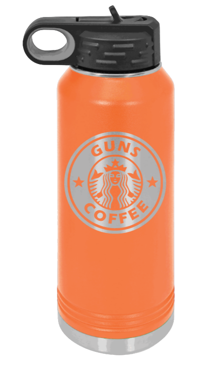 Guns and Coffee - 32oz Water Bottle Laser Engraved- Orange