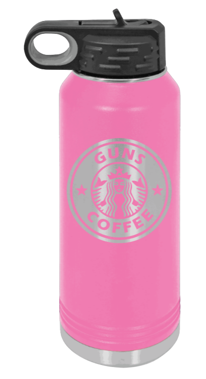 Guns and Coffee - 32oz Water Bottle Laser Engraved- Pink