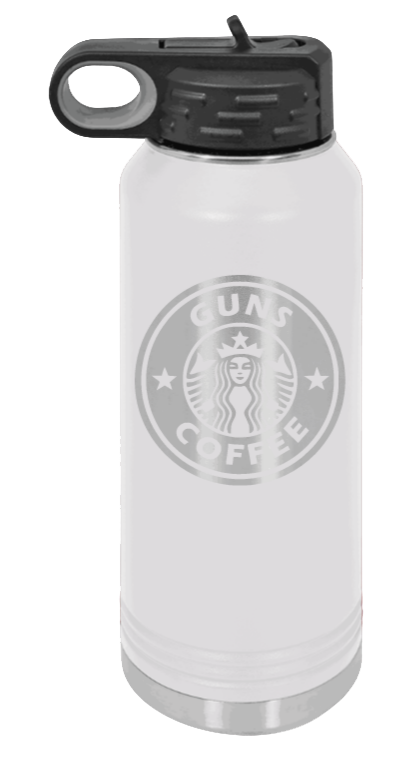 Guns and Coffee - 32oz Water Bottle Laser Engraved- White