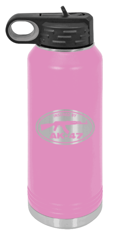 Insured By AK-47 - 32oz Water Bottle Laser Engraved- Light Purple