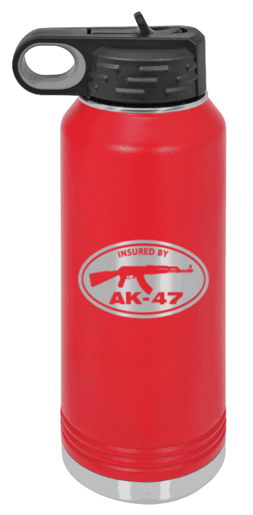 Insured By AK-47 - 32oz Water Bottle Laser Engraved- Red
