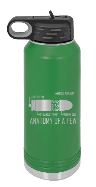 Anatony Of A Pew - 32oz Water Bottle Laser Engraved- Green