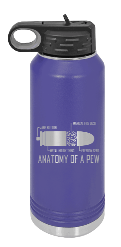 Anatony Of A Pew - 32oz Water Bottle Laser Engraved- Purple