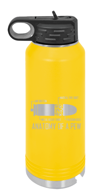 Anatony Of A Pew - 32oz Water Bottle Laser Engraved- Yellow