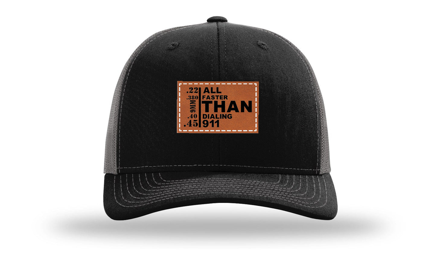 All Faster Than Dialing 911 Leather Patch Richardson 112 Hat