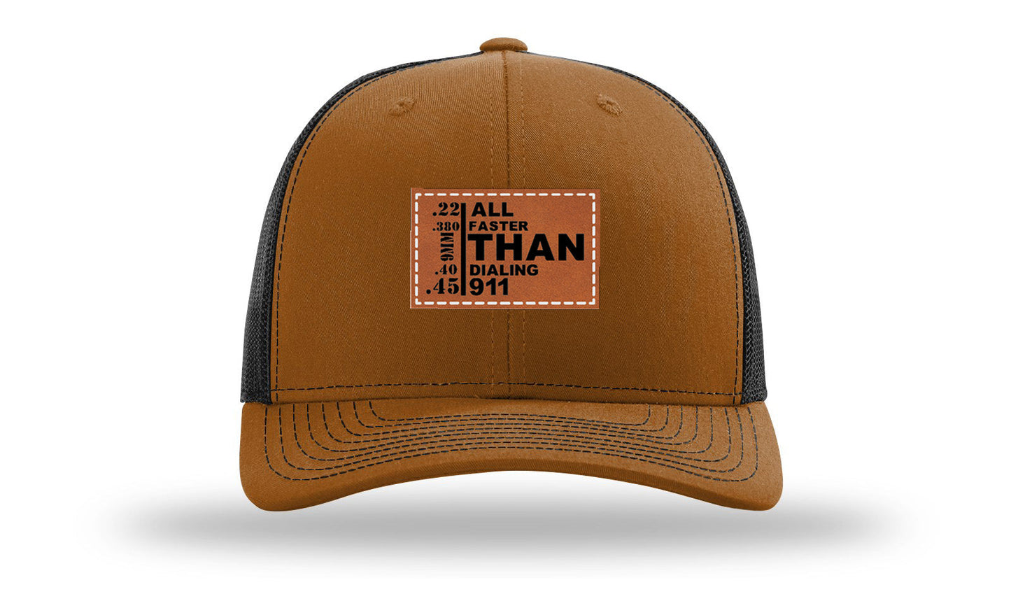 All Faster Than Dialing 911 Leather Patch Richardson 112 Hat