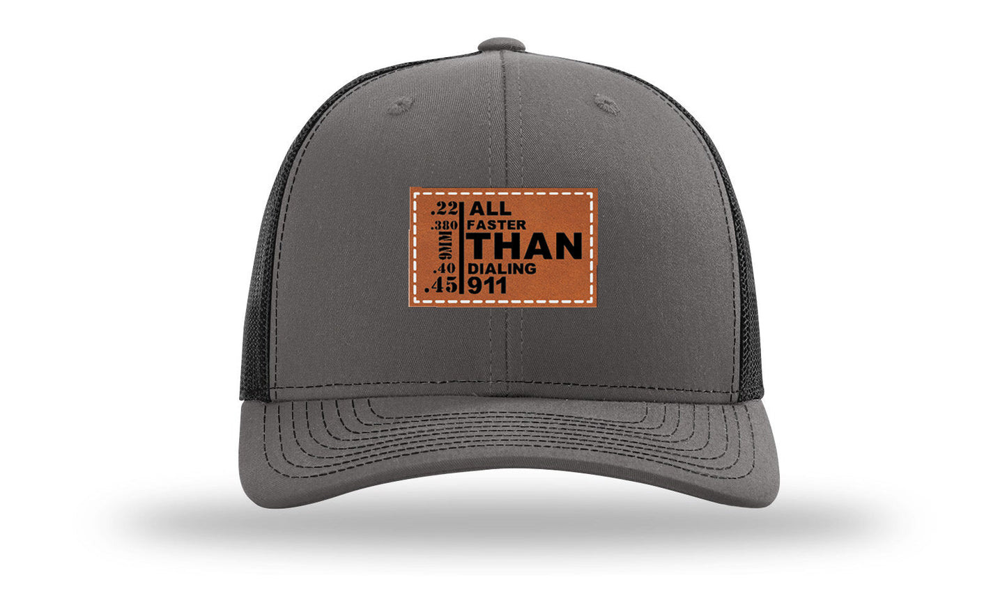 All Faster Than Dialing 911 Leather Patch Richardson 112 Hat