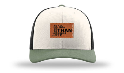 All Faster Than Dialing 911 Leather Patch Richardson 112 Hat