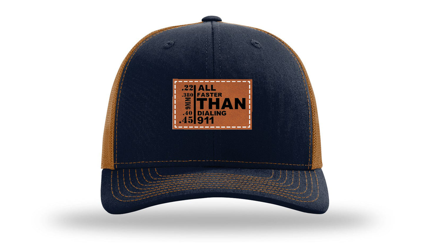 All Faster Than Dialing 911 Leather Patch Richardson 112 Hat
