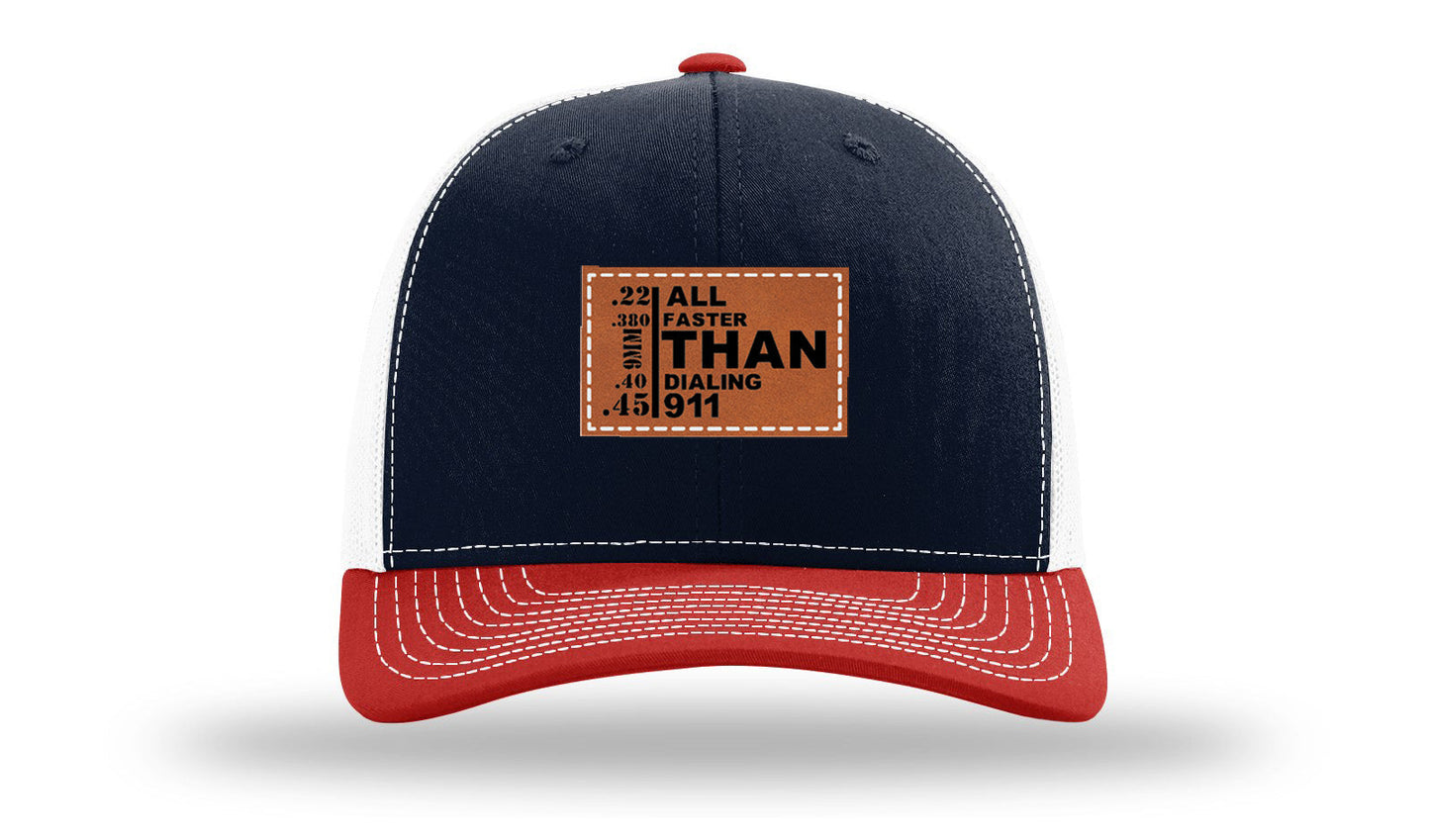 All Faster Than Dialing 911 Leather Patch Richardson 112 Hat
