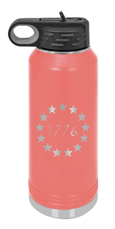 1776 - 32oz Water Bottle Laser Engraved- Coral