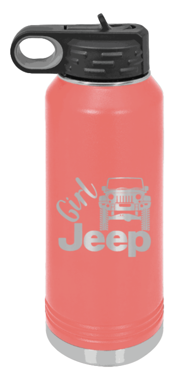 Girl Jeep JK - 32oz Water Bottle Laser Engraved- Coral