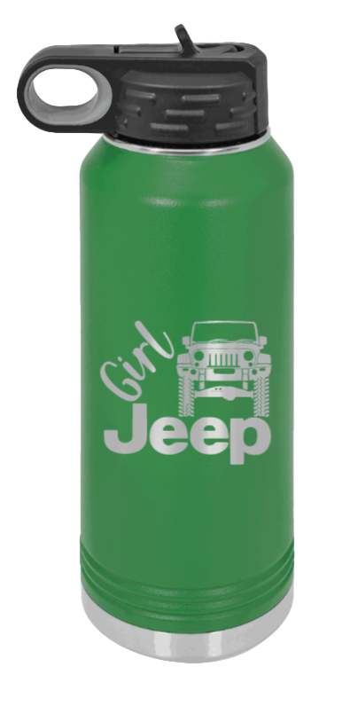 Girl Jeep JK - 32oz Water Bottle Laser Engraved- Green
