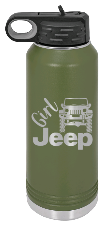 Girl Jeep JK - 32oz Water Bottle Laser Engraved- Olive